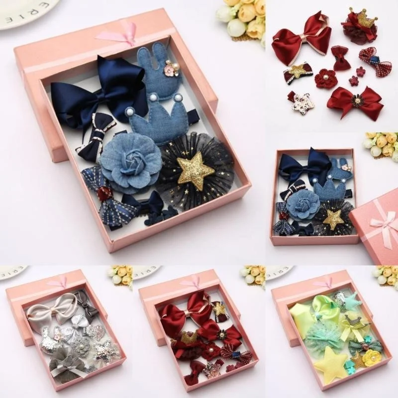 10pcs/set Girl Gift Cute Boutique Hair Headband Sweet Butterfly Tie Hairpins Barrettes Cotton Polyester Fashion Floral with Box | Детская