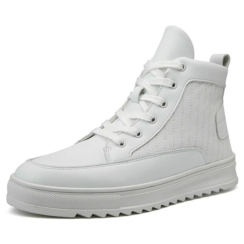 Мужские высокие кроссовки со шнуровкой однотонные белые желтые черные модная