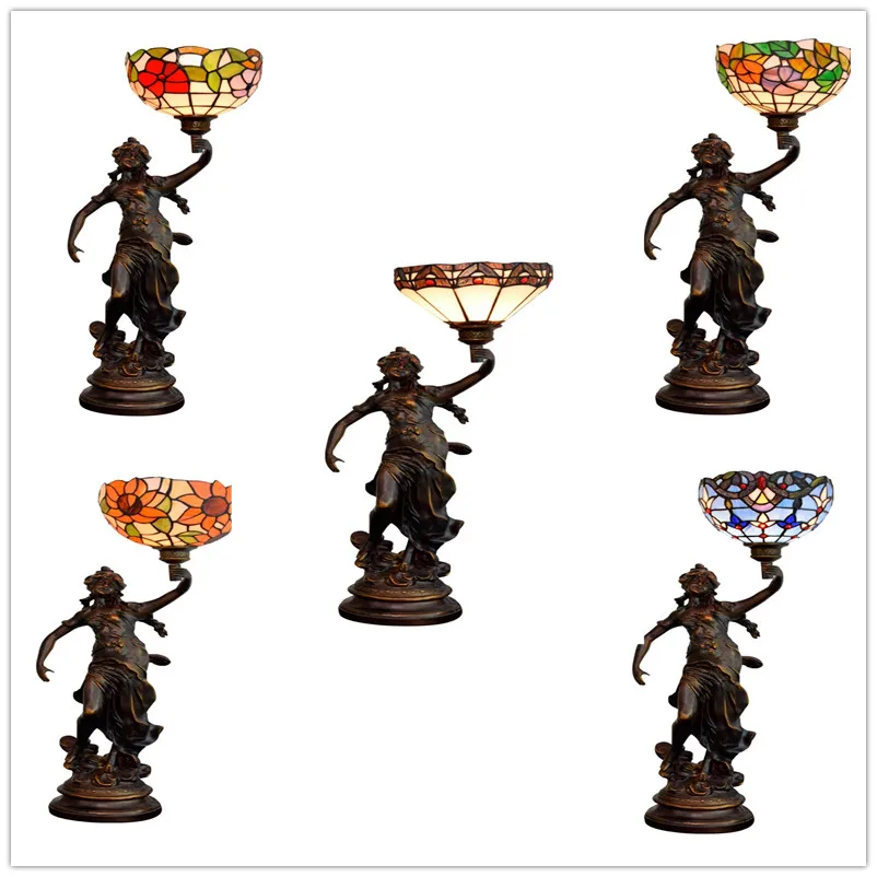 

European stained glass beautiful girl table lamp Mediterranean sun flower living room dining room bedroom bar lights AC110-240V