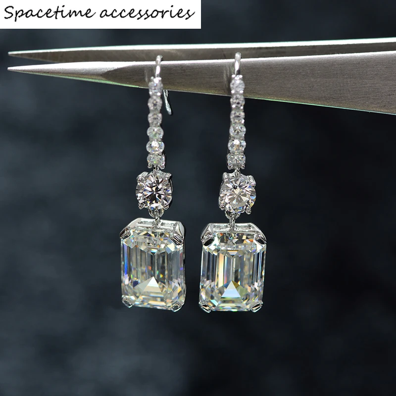 

Luxury 925 Sterling Silver Created Moissanite Gemstone White Gold Drop Dangle Hook Earrings Fine Jewelry Gift Wholesale