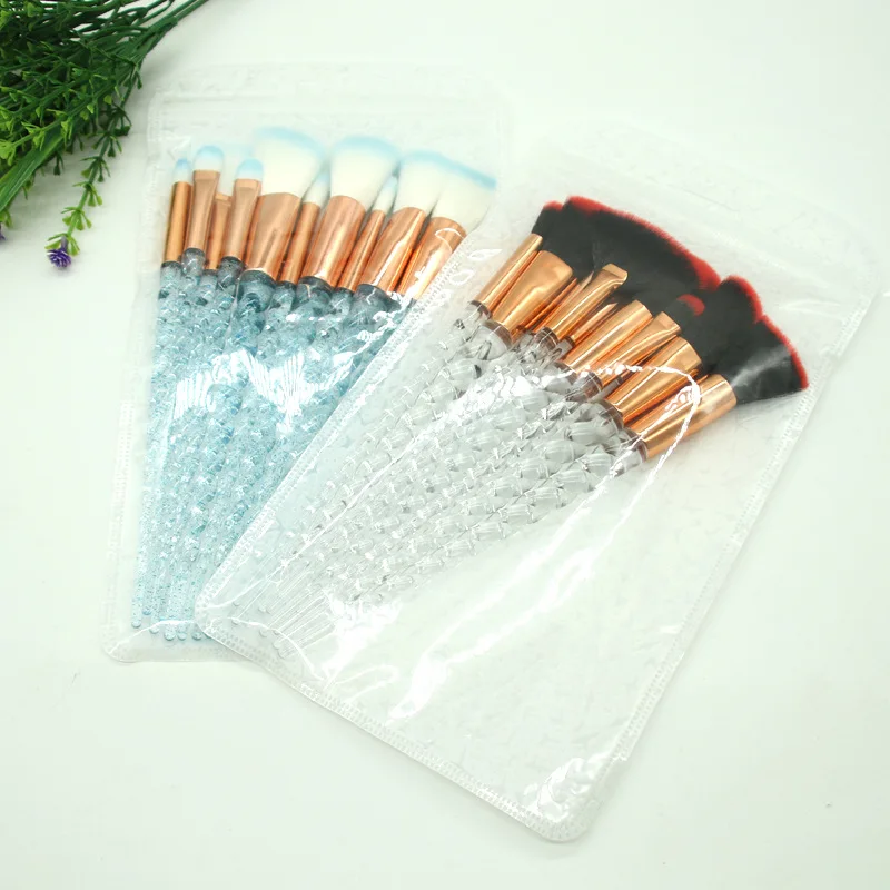 Радужный цветной шикарный пластиковый набор кистей для макияжа с ручкой русалки