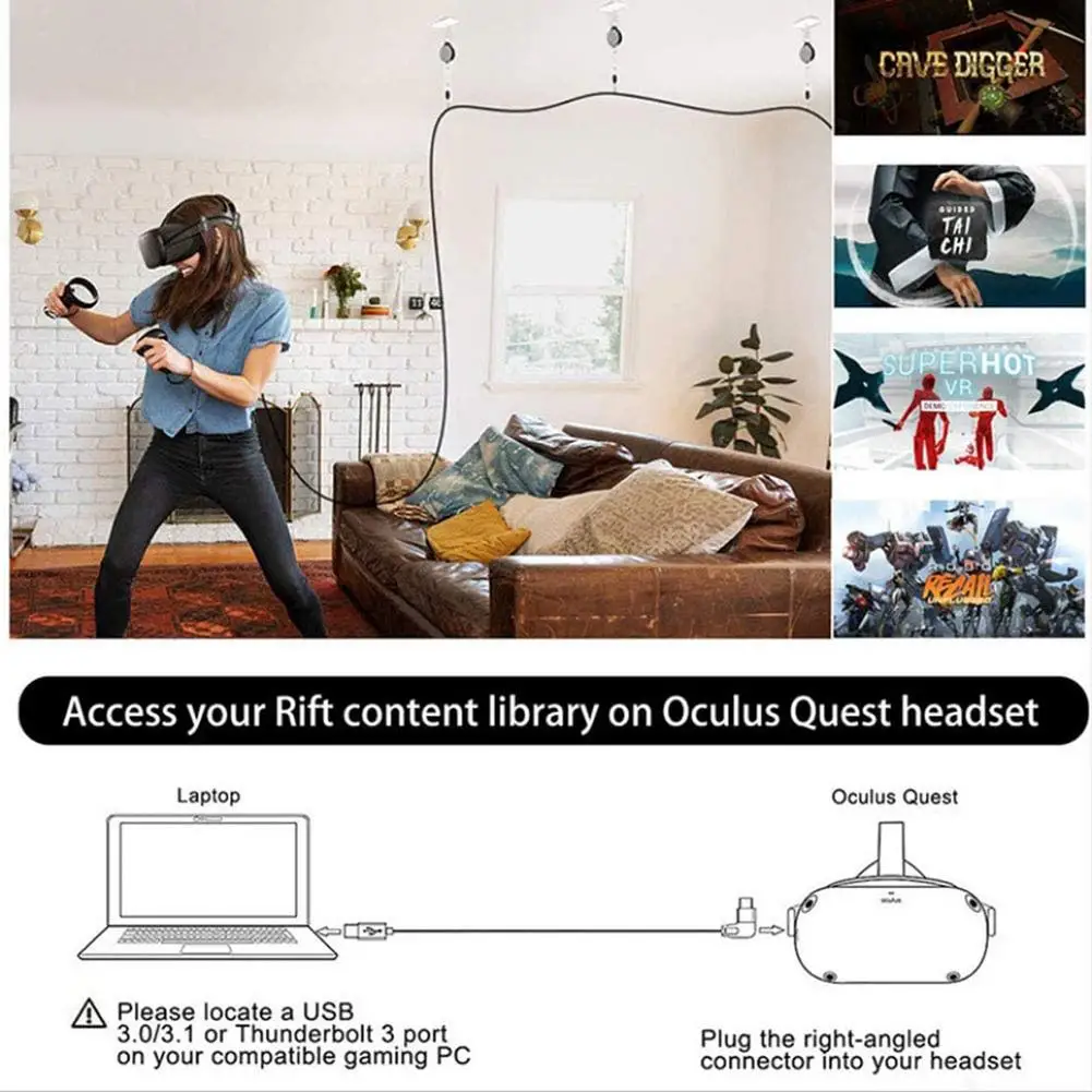 

8m 26Ft USB 3.0 Type A To C Data Cable Charging Cord For Oculus Quest PC 5Gbps Signal Connection Cable Drop Shipping Wholesale