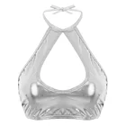 Женский блестящий топ из искусственной кожи, с лямкой на шее, сексуальный топ для ночного клуба и вечеринок, сценический костюм для танцев на Пилоне, фестивальный рейв