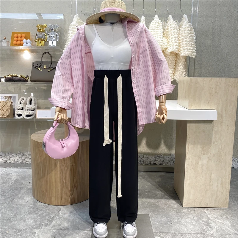 

Новинка 2021, Повседневная Свободная тонкая Солнцезащитная рубашка в Вертикальную Полоску, универсальный топ средней длины карамельных цвет...