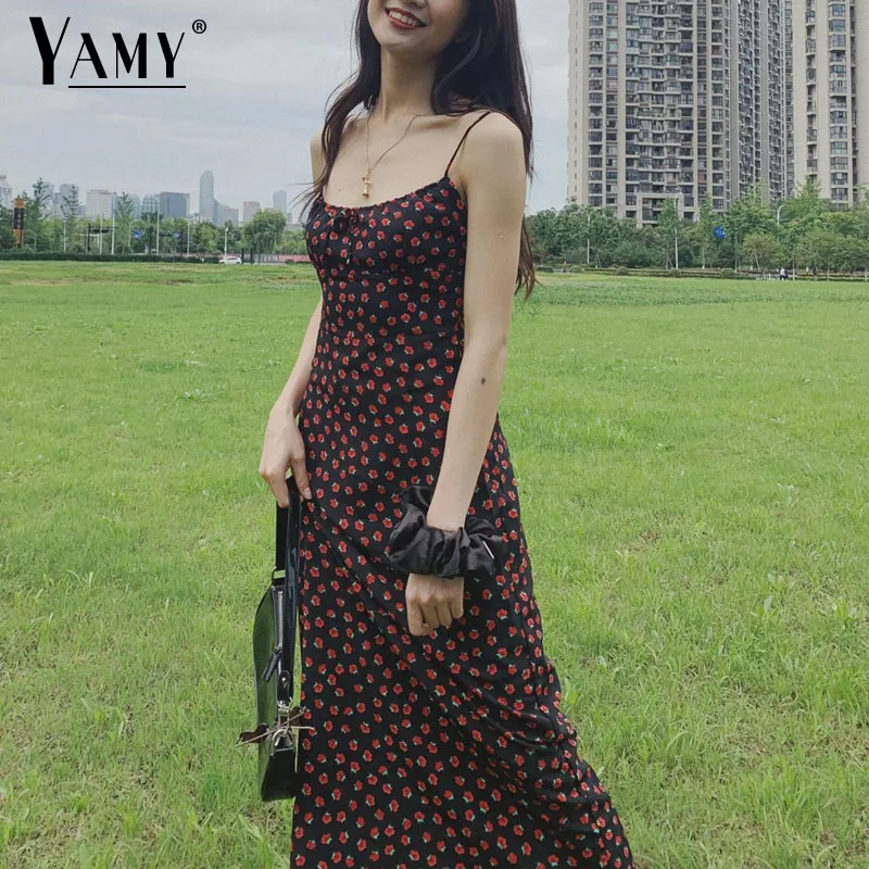 black dress Винтаж клубника черный элегантный, на бретельках платье сине-белое летнее платье повседневное сексуальное платье майки Открытое платье без рукавов в стиле ретро vesitdos - Цвет: black dress