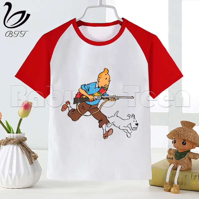 Tintin/Новая Модная белая футболка с героями мультфильмов новая принтом для девочек