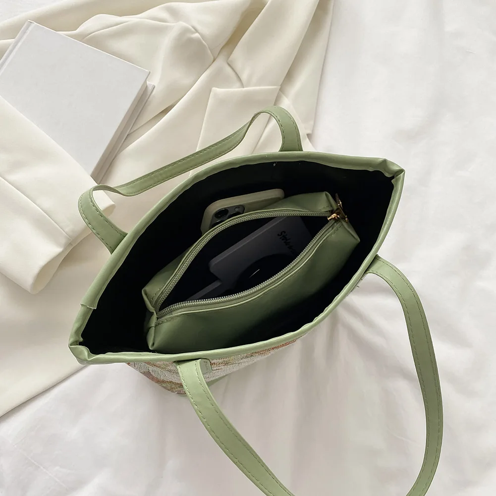 

Elegant Ladies Lotus Printing Tote Bags Small Oil Painting Printing Shopping Bags Women Canvas Composite Tote Bags