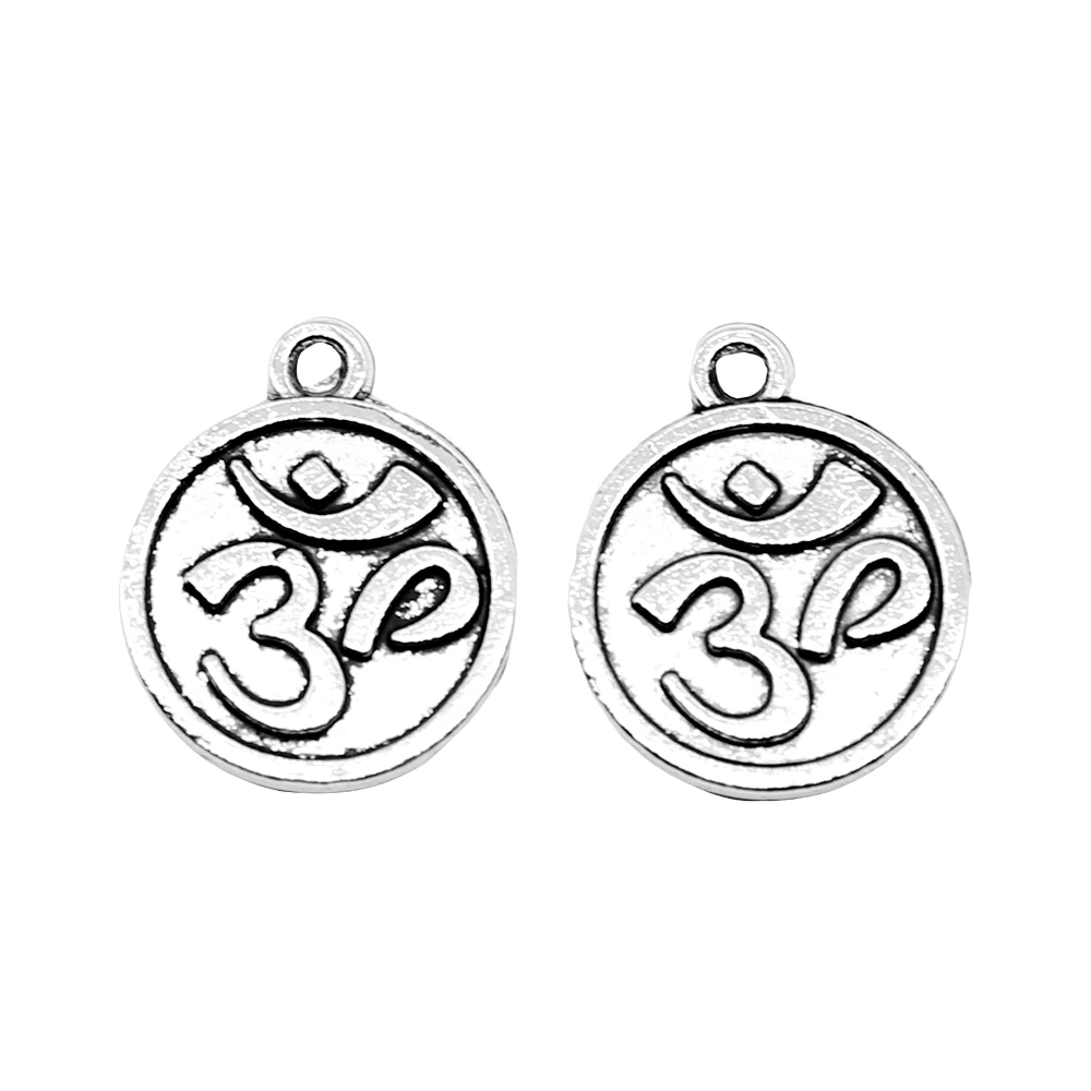 

10pcs Charms Jewelry Findings DIY Accessories Double Sided Om Tag Pendant Antique Silver Color 15x18mm