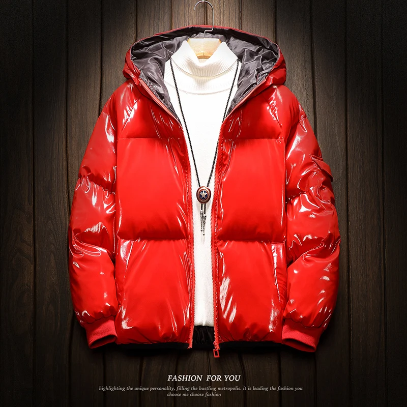 Cotton-Padded Coat Men's Winter Thickened Puffer Jacket Korean Style Trendy Glossy down Jacket Men's Cotton Jacket Couple Warm