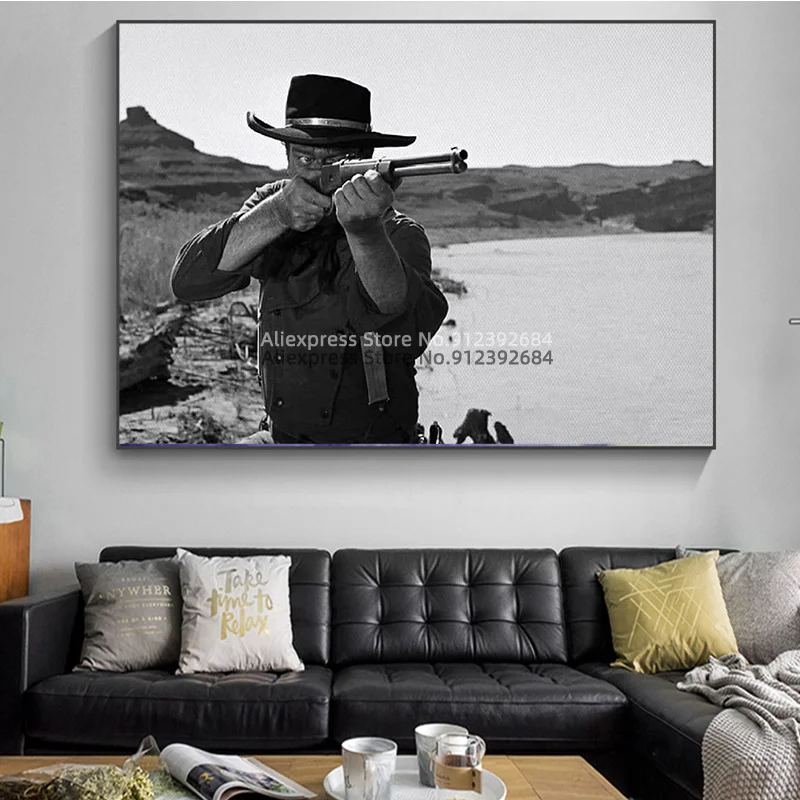 Постер Джон Уэйн в Западном ретро-стиле черно-белый постер для поисковиков