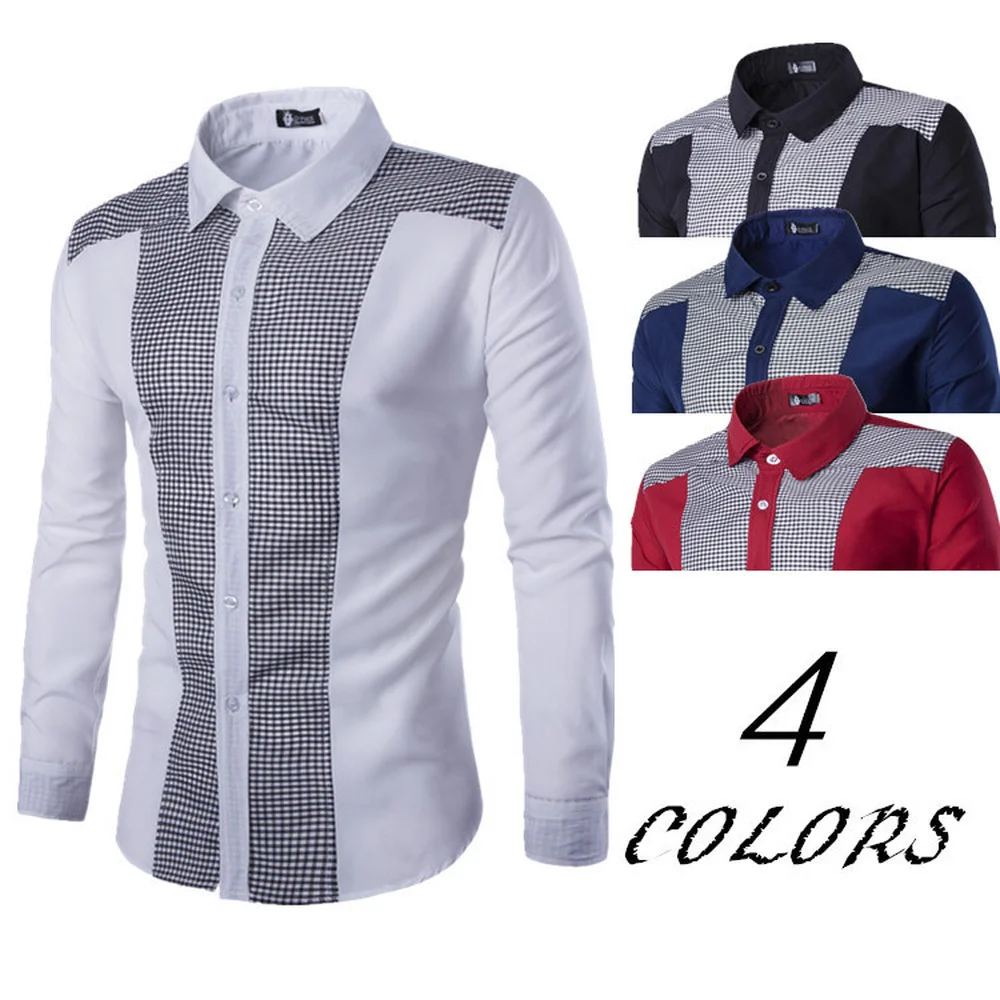 

ZOGAA Men's Casual Shirt Fashion Mens Shirts Men's Dress Shirt Mens Long Sleeved Shirts Stitching Shirt for Men Spell Colo