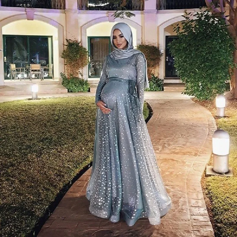 

Muslim Sequin Long Sleeve Pregnant Evening Dresses
