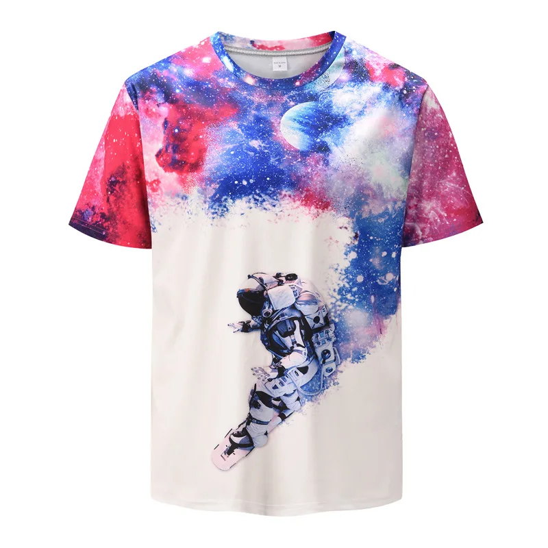 

Модная Летняя мужская футболка с принтом звезды космонавта, Уличная Повседневная Свободная футболка с круглым вырезом и короткими рукавам...