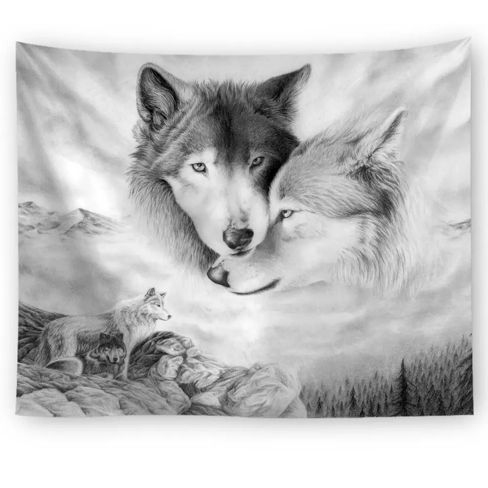 

Wolf and Moon Apestry Wall Hanging Tapestry Wall Art Throw Rug Blanket Covering Fabric Camping Travel Mattress 200X150cm Large