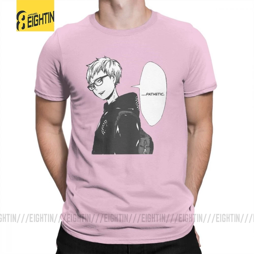 Футболки Haikyuu, футболки Tsukishima Kei, Классические летние футболки с коротким рукавом и круглым вырезом, хлопок, комиксы, футболки для мужчин, большие размеры - Цвет: Розовый