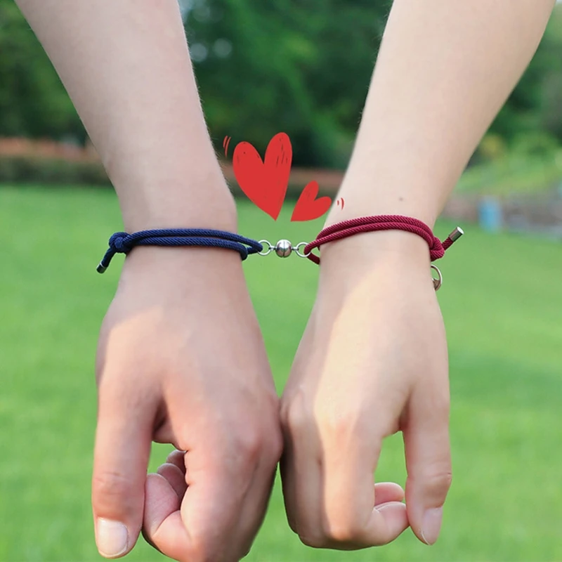 2Pc Minimalist Sun and Moon Lovers Matching Friendship Bracelet Rope Braided Couple Magnetic Distance Kit Lover Jewelry | Украшения и