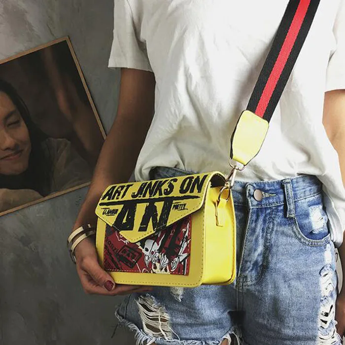 yellow Women Cartoon printing Messenger Bags Girl's slant bag pu Handbags Clutch Bag Bolsa Feminina mochila Bolsas Female sac a main - Цвет: yellow