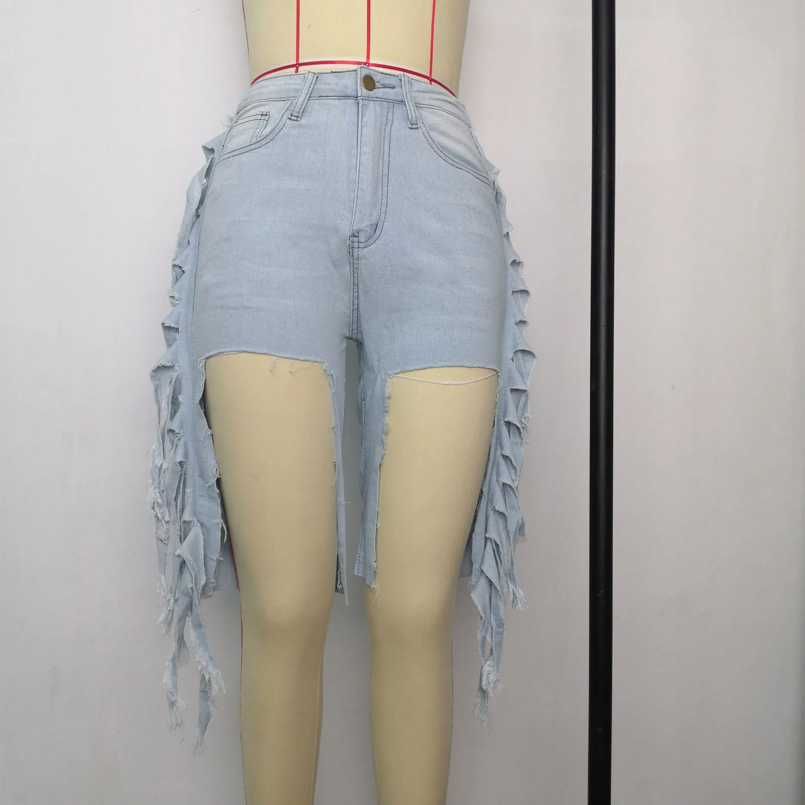 

Fashion Women Holes Sexy High Waist Zipped Tassel Denim Shorts Casual Skinny Fit Shorts Jeans Plus Size Jeans Pantalones Mujer