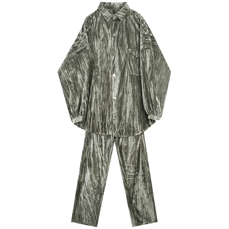 Мужская бархатная рубашка с длинным рукавом и прямые брюки комплект из 2