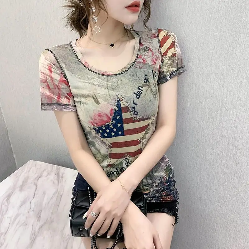 

New summer fashion screen printing short sleeve T-shirt for women