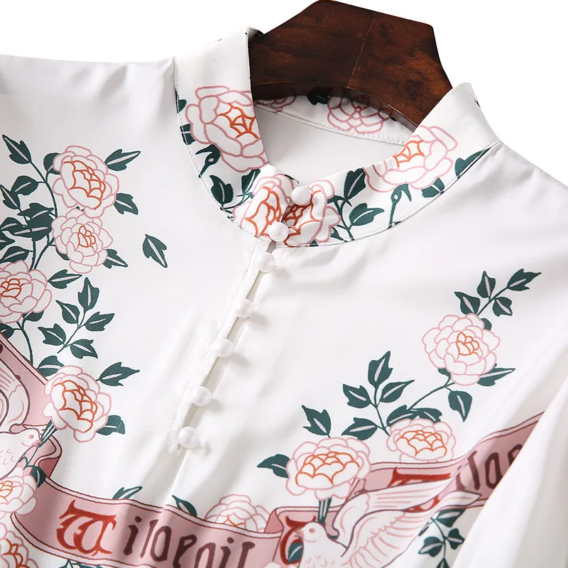 

Fashion Summer New Female Sets Casual Holiday Exquisite Print Long Sleeve Top + Dazzling Diamonds Skirt Elegant Two-Piece Suits