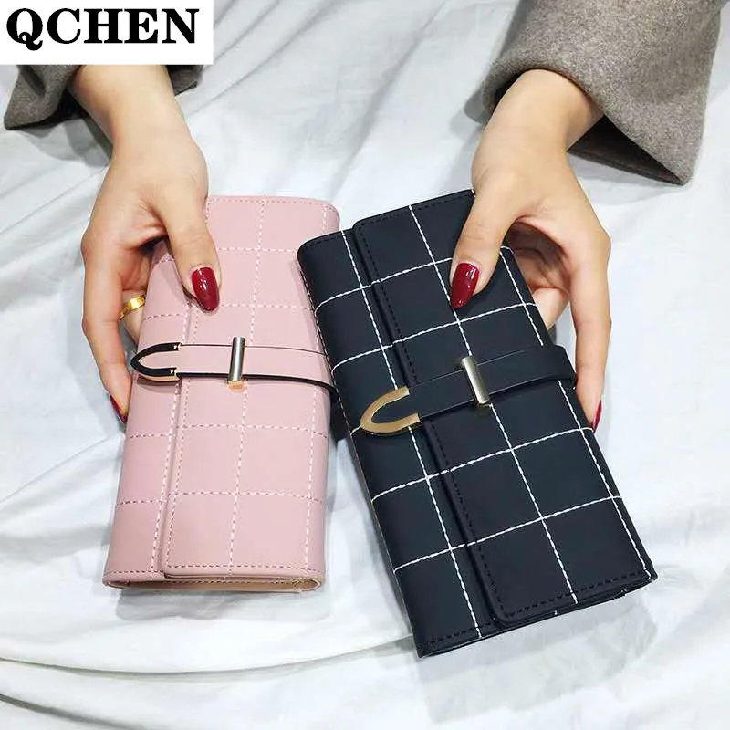 Кошельки женские длинные в клетку кредитница роскошные брендовые кожаные