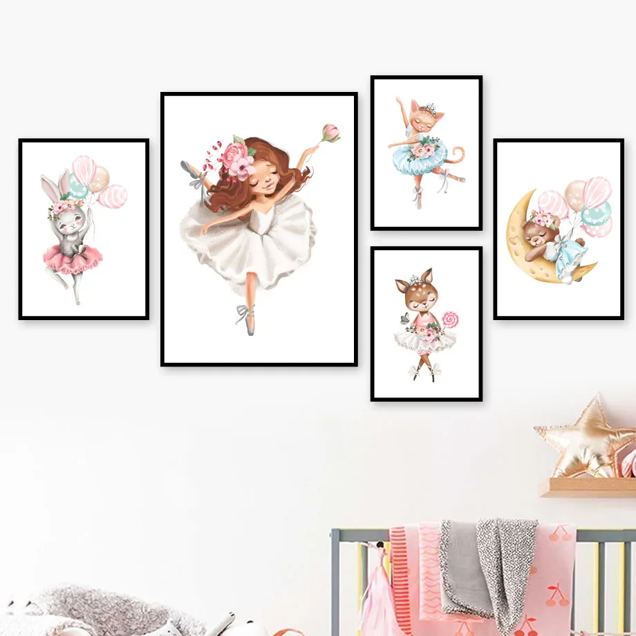 Балетная танцующая девушка настенная Картина на холсте котенок кролик