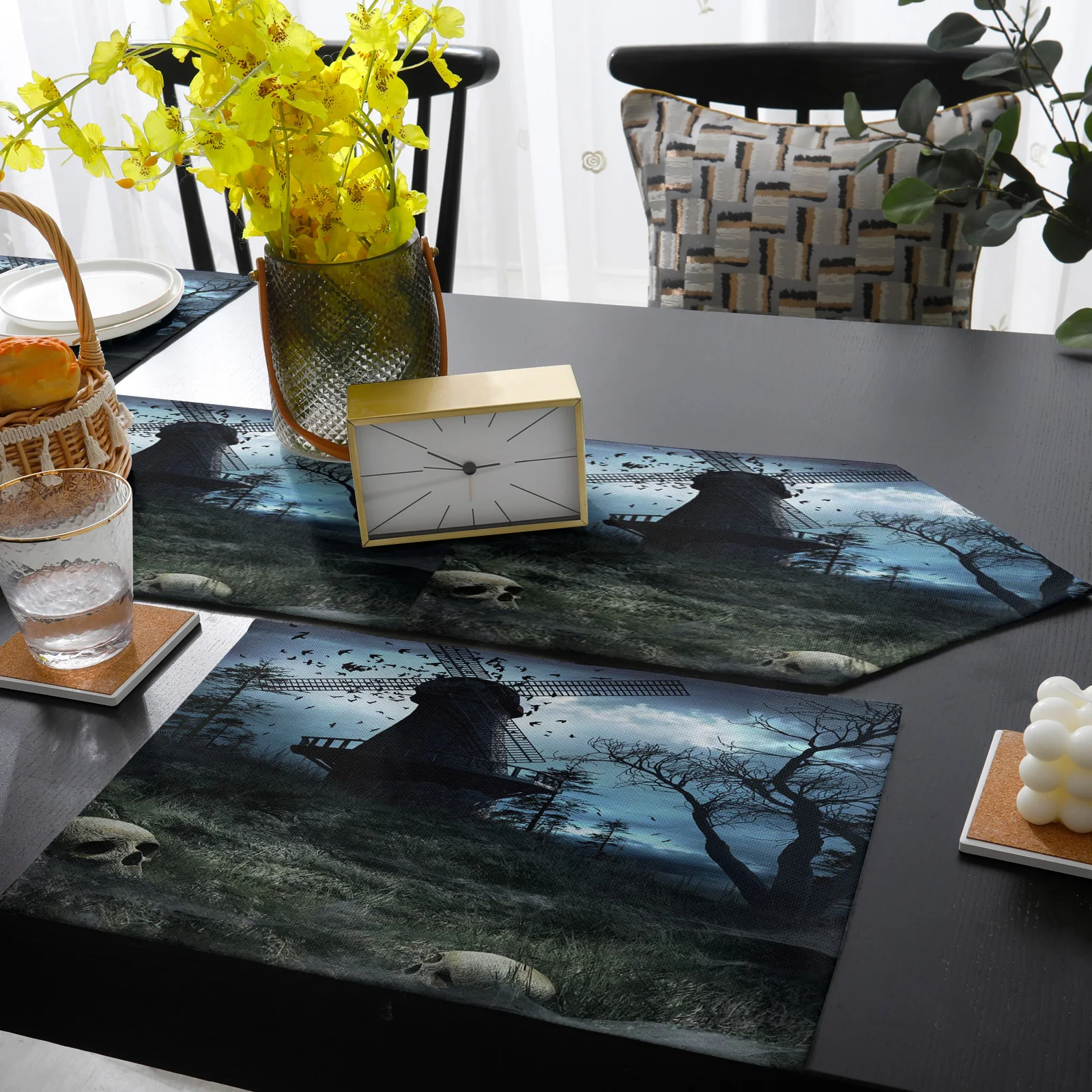 Готическая мельница птица Череп голова ветки ужасная настольная дорожка