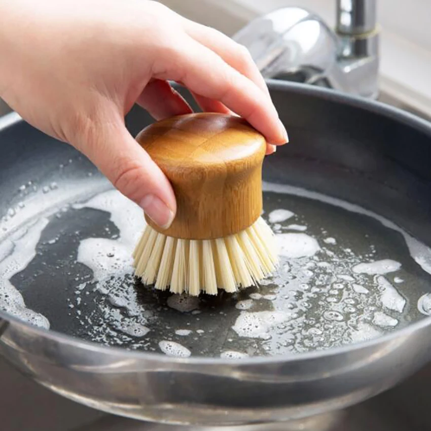 Bamboo Round Mini Palm Scrub Brush Nylon Bristles Cleaning Scrubber Wash Dishes Pots Pans Vegetables for Kitchen Sink | Дом и сад
