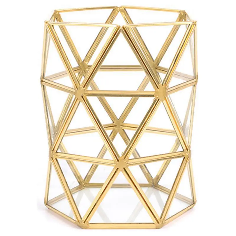 

New Irregular Glass Storage Tube Nordic Ins Gold Beauty Brush Tube Bronze Makeup Brush Storage Bucket Simple Inserted Vase