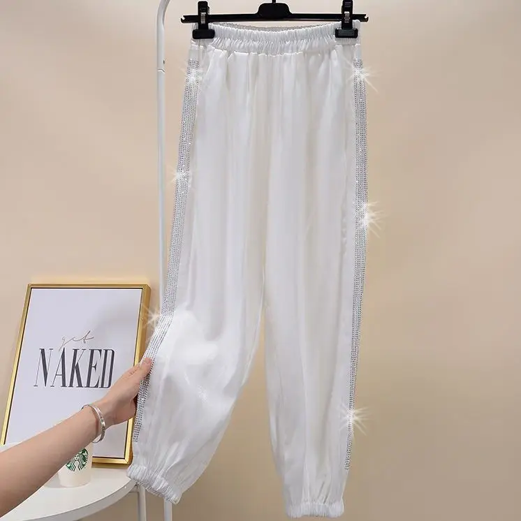 

Summer thin pants Korean version loose and thin ice silk pants High Waist Wide Leg Pants women's pants