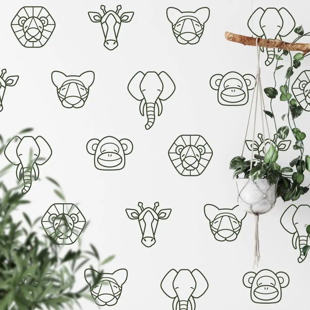 Геометрический Лев слон тигр жираф обезьяна животное наклейка на стену детская