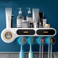 bathroom automatic toothpaste dispenser wall mounted antibacterial toothbrush holder with cup holder bathroom accessory set