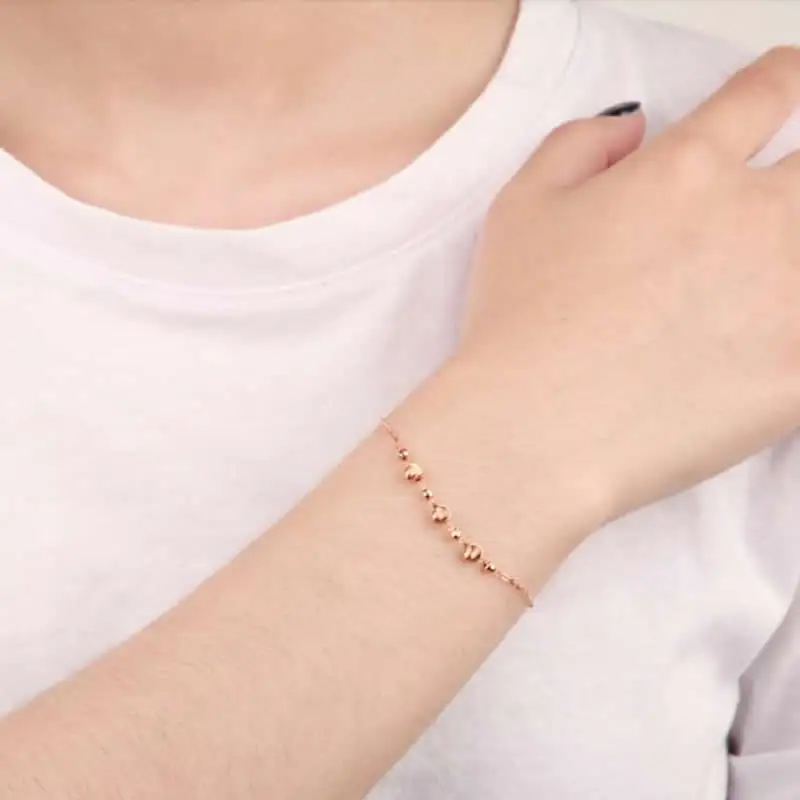 

Pure Au750 18K Rose Gold Bracelet Women Round Ball Bracelet