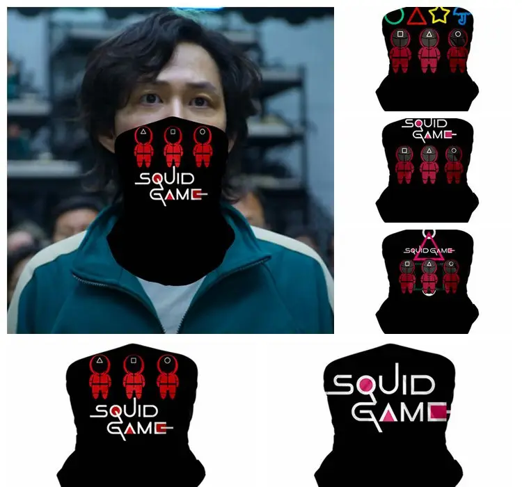 Squid Game Pattern Magic Scarf Neck Warmer Tube Outdoor Cycling Face Head Wrap Cover Bandana Headband