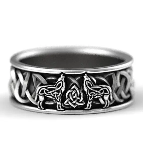 

SECRET BOYS Men's ring punk stainless steel wolf braided ring accessory vintage sterling silver nordic wolf ring