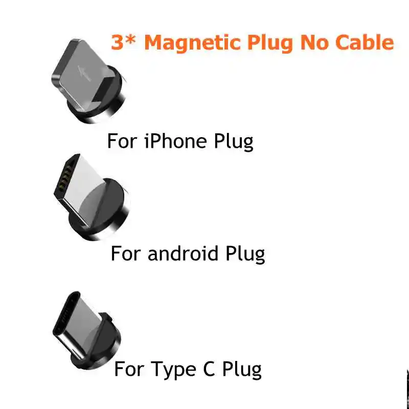 3pcs plug no cable Магнитный кабель 3 в 1, кабель Micro USB type C для iPhone X 7, samsung, S10, Oppo, htc, LG, 1 м, 2,4 А, Магнитный адаптер для зарядного устройства, кабели для телефонов - Тип штекера: 3pcs plug no cable