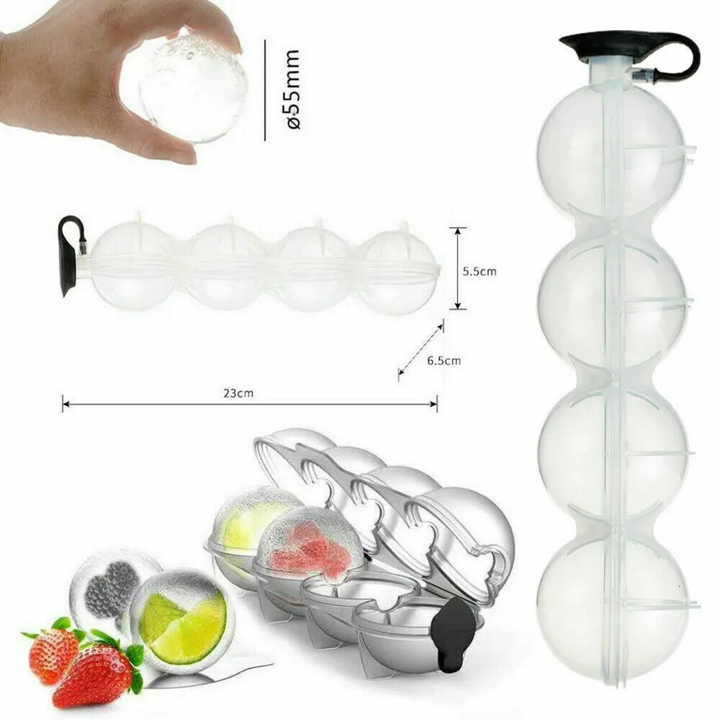 

4 Cavity 5.5cm Ice Cube Maker Form For Bar Silicone Ice Mold Whiskey Cocktail DIY Ice Ball Ice Grid Party For Bar Kitchen Tool
