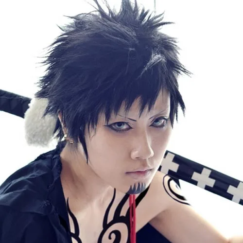 Парик для косплея из аниме Трафальгар термостойкие черные короткие пушистые