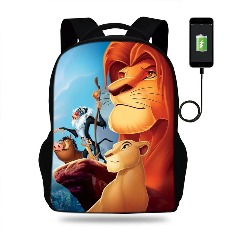 17 дюймовый рюкзак Lion King школьные сумки для ноутбуков с usb зарядкой подростков