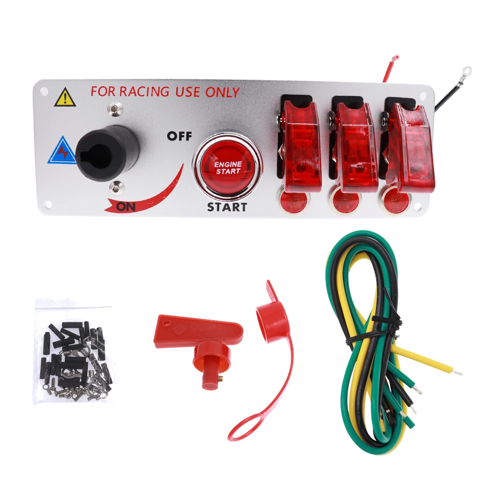 

The New Style Racing Car Ignition Switch Panel Auto 12V LED Toggle Ignition Switch Panel Engine Start Push Btns Kit Set