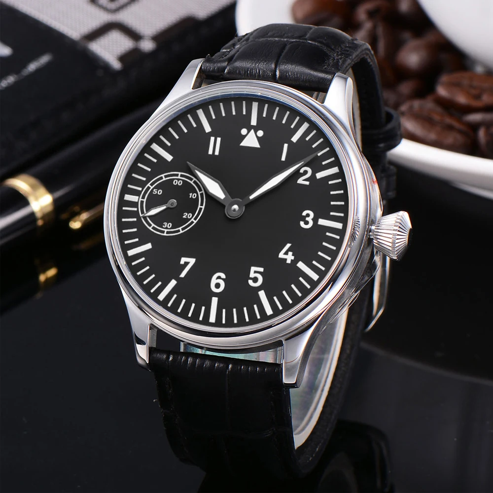 

CORGEUT Retro Business Pilot Mechanical Men's Watch 45mm Black Dial Leather Strap Automatic NH35A Movement Waterproof Watch 2021
