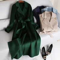 high end brand double sided cashmere coat women 2020 winter fashion slim elegant long overcoat warm female wool coat with belt