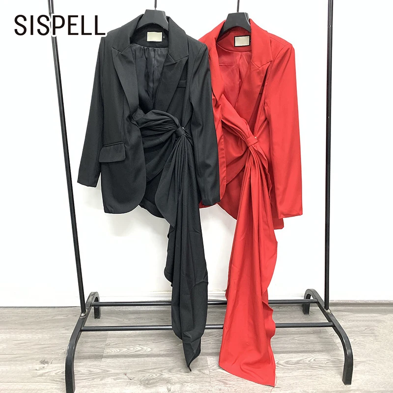 

SISPELL Patchwork Ruffle Women's Blazer Coat Lapel Collar Long Sleeve Loose For Female Casual Coats Fashion Autumn 2021