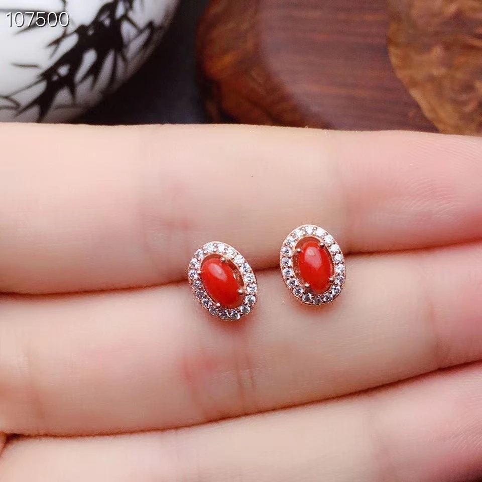 KJJEAXCMY fine jewelry 925 sterling silver inlaid natural red coral earrings ring pendant popular girl suit support test