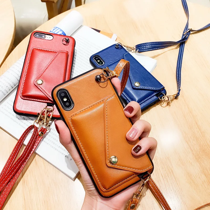 Для iPhone XR XS MAX X 8 7 6 6s плечевой ремень из кожи бумажник держатель для карт задняя чехол КРЫШКА ДЛЯ samsung S10 S9 плюс S10E Note 9