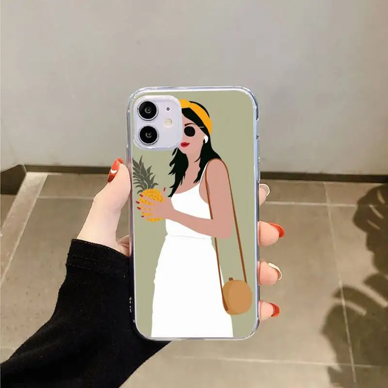 

Fashion Female girl coffee Phone Case Transparent for iPhone 6 7 8 11 12 s mini pro X XS XR MAX Plus