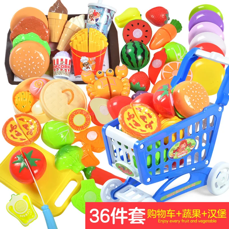 Veg Fruit Cart 36X Детские фрукты и овощи режут фрукты и игрушки режут и следят за каждой кухонной игрушкой набор гамбургеров - Цвет: Veg Fruit Cart 36X