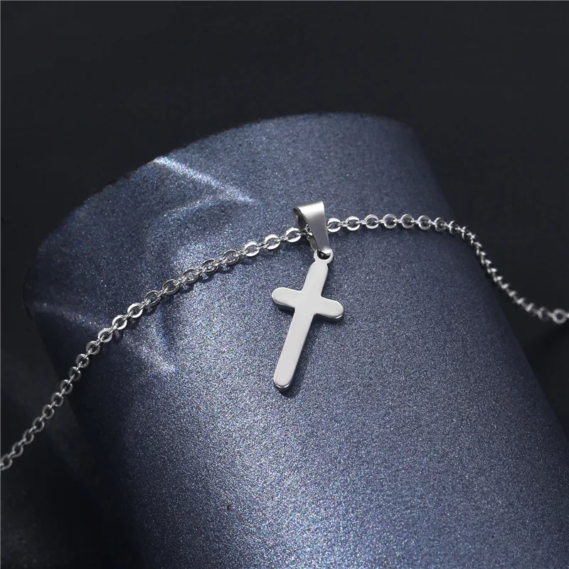 

2021 Stainless Steel Necklace for Women Lover's Gold Rose Color Chain Cross Pendant Necklace Small Cross Religious Jewelry
