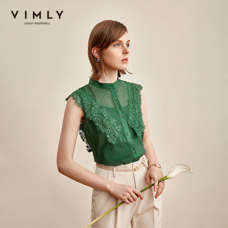 Женская офисная блузка Vimly элегантная однобортная в стиле пэчворк без рукавов с